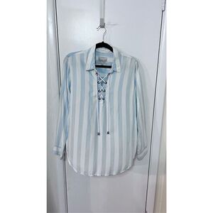 RAILS ULI LACE-UP BLUE WHITE BLOCK STRIPE BLOUSE WOMENS SIZE L